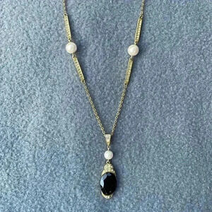 Marvella Black Gemstone with 3 Pearl and Diamond Like accents
